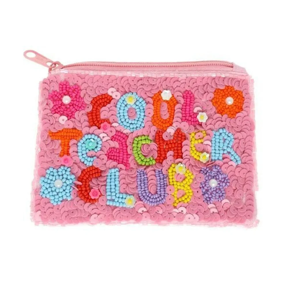 COOL TEACHER CLUB BEAD EMBROIDERED COIN BAG